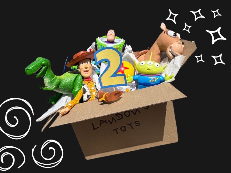 Completed Toy Story DIY Box of Toys centerpiece